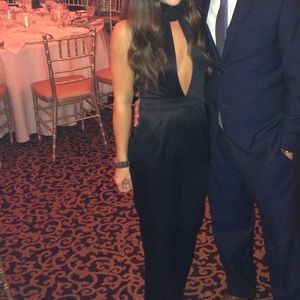 Guess Black Satin Low-cut Jumpsuit with pockets